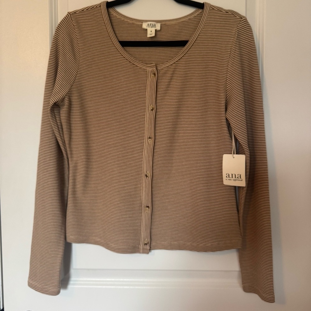 NWT a.n.a Women's Striped Tan and Cream Stripes Cardigan Top